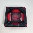 Vintage Ruby Red Thick Glass 6" Square Ashtray 4 Slot