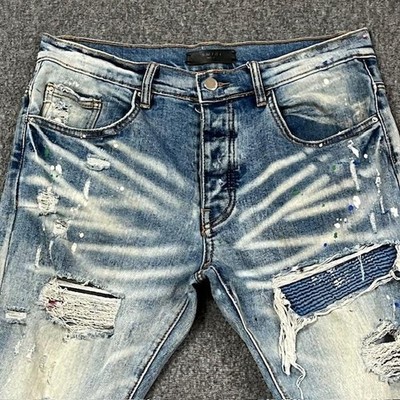 AMIRI デニム　30 Amiri Jeans Mens 30 Blue Light Wash Distressed Paint Splatter