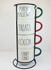 Rae Dunn Holiday Nesting Mugs Christmas Stackable Cups Set of 4 Red/Green Handle