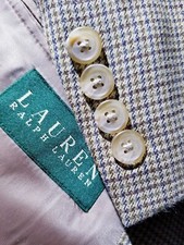 40R Ralph Lauren brown/blue SILK WOOL tooth check Tweed Jacket Blazer SportCoat