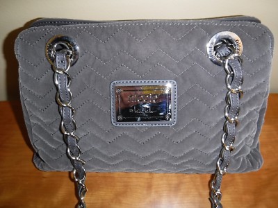 Nicole by Nicole Miller French Gray Fabric w/Leather Trim Quilted Shoulder  Bag