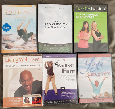 6 DVD Lot Living Well Yoga For Caregivers Golf Barre Basics Stott Pilates New