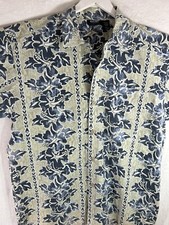 Anchex Blue Hawaiian Shirt Large Cotton Green Floral Summer Vacation Casual Wear