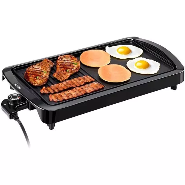 2 in1 Electric Griddle,Homasy 1600W Indoor Nonstick Electric Pancake with  Drip