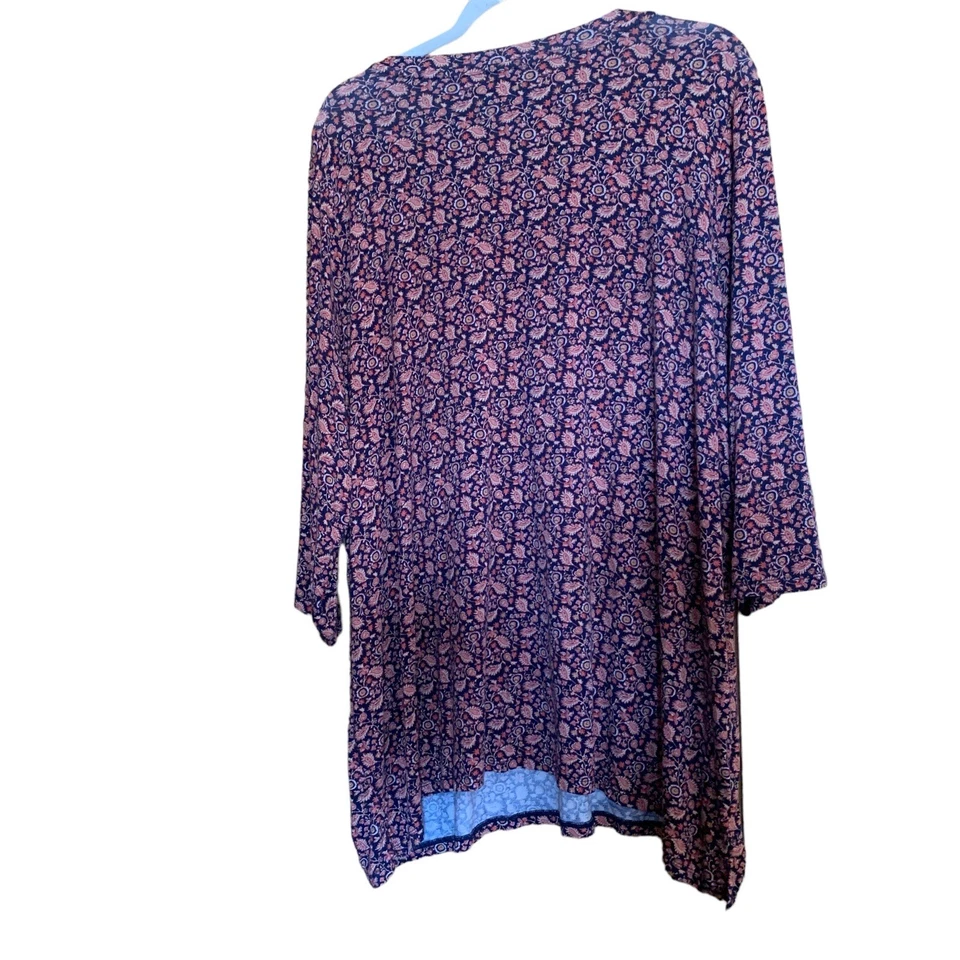 Blusa túnica Market & Spruce para mujer 3X multicolor boho artística cuello en V elástica Foto 4 de 4