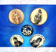 Antique Catholic Celluloid Pinback Button Lot Early 1900's Religious Jesus Mary