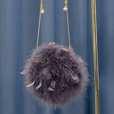 Damen Flauschig Strauß Feder Handtasche Rund...