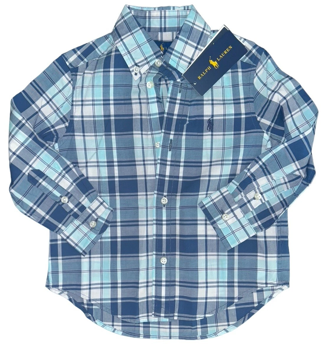 Ralph Lauren Boys Children's Wear Logo Check Long Sleeve Shirt Size 6 Nwt
