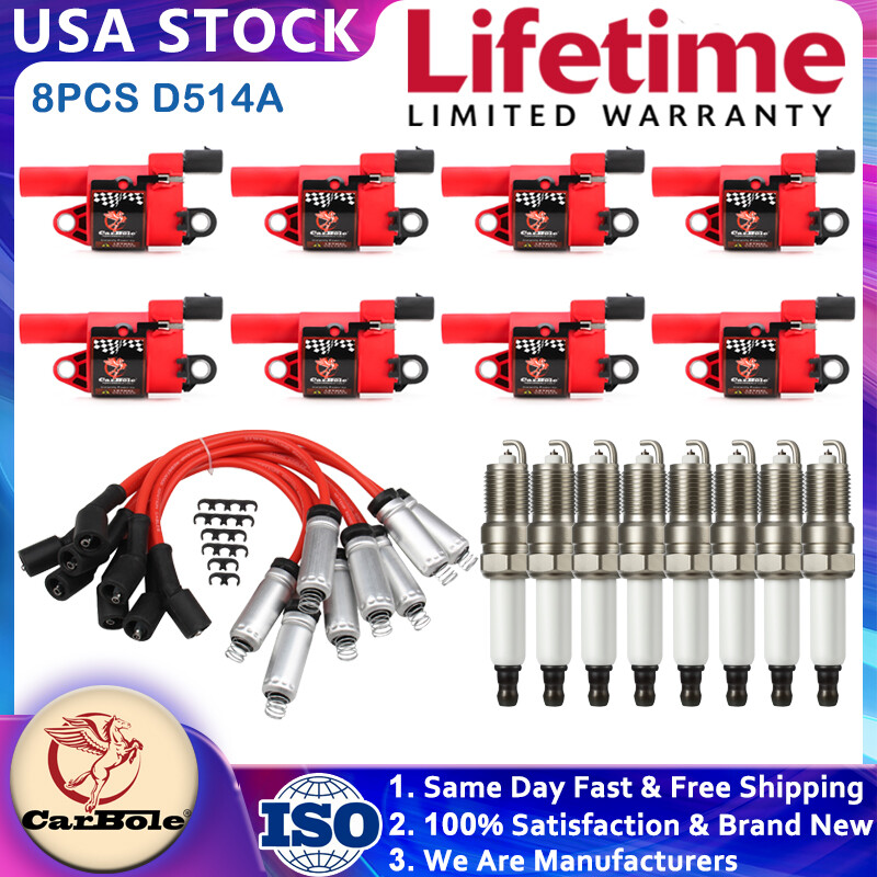 8-Pack Ignition Coil & Spark Plug Wire Set For GMC Chevy Silverado Tahoe 5.3L - 1 Year Warranty