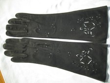 NEW Vintage Black Ladies Genuine Kidskin Leather Opera Long Glove w cut outs 6.5