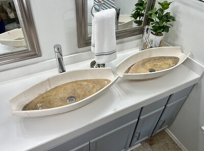 2 Travertine Stone Sink /2 Modern Natural Stone Bathroom Vessel Sinks.