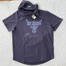 Under Armour Project Rock Short Sleeve Hoodie 1370465 Blue Gray Men's L 65