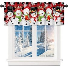 Window Valances Falling Snowflake Valance Kitchen Curtains Christmas Snowman