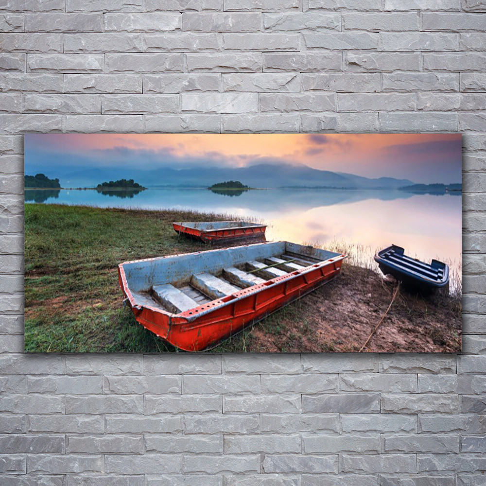 Photo sur toile 120x60 paysage bateau pour décoration de salon multicolore