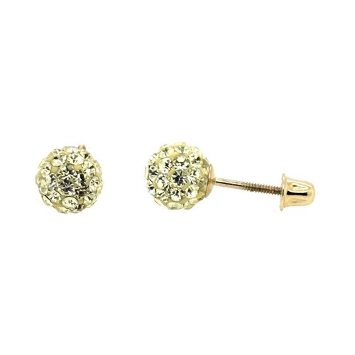 14K Yellow Gold Round Crystal Ball Screw Back Stud Earrings 10 mm - Picture 26 of 27
