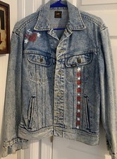 Vintage Lee Riders Denim Jacket Sanforized Union Made USA 70s American Flag Med