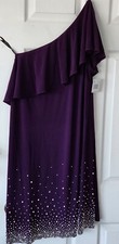 NWT MSK Purple Womens Beaded One Shoulder Ruffled Dress Plus Size 2X
