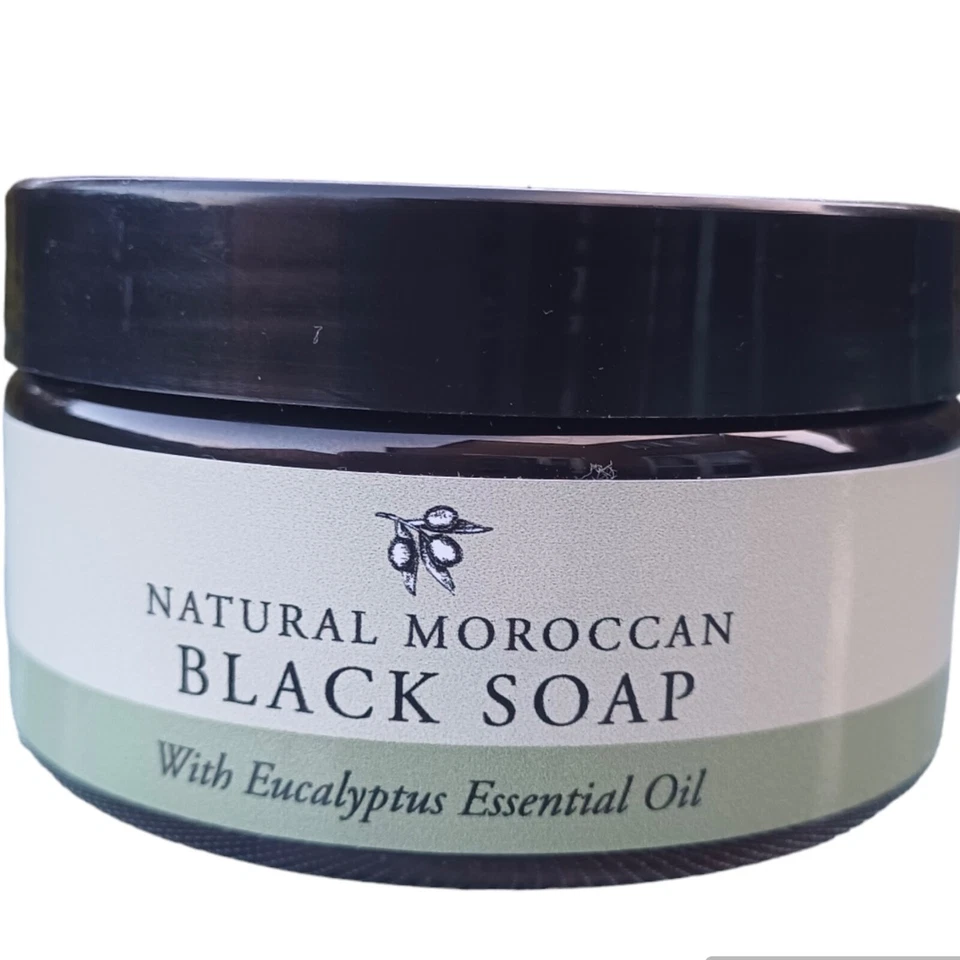 Truly Moroccan Black Soap Infused with Eucalyptus Oil + Exfoliating Kessa Glove