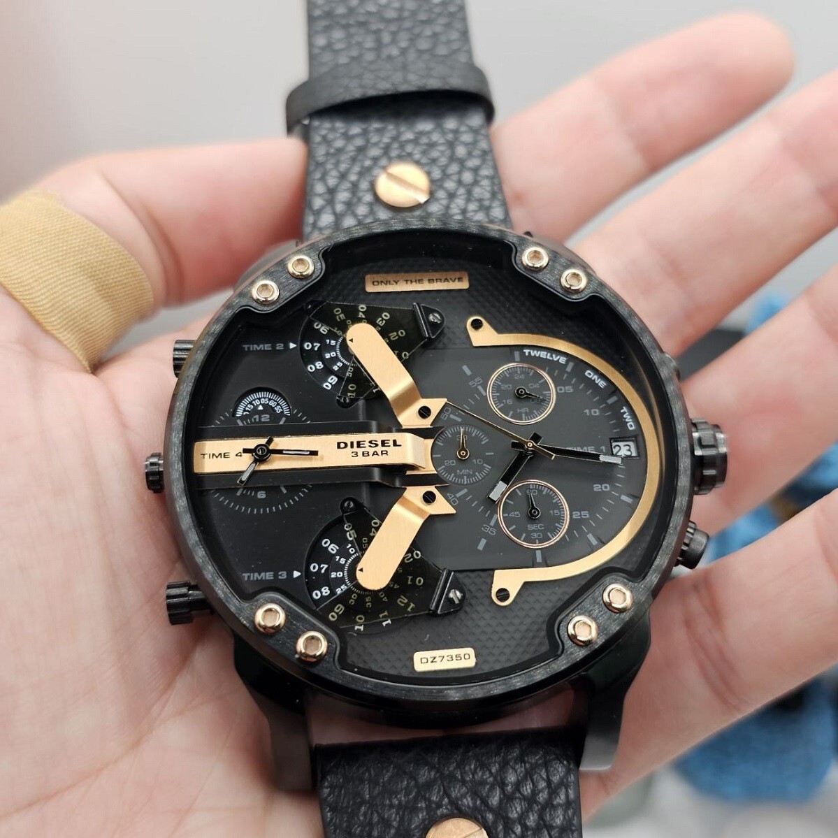 DIESEL MENS WATCH DZ7350 XL 57MM BLACK LEATHER STRAP WITH BLACK
