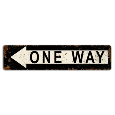 One Way Black Rustic Left Pointing Street Sign - 18x4 Inch Metal Decor