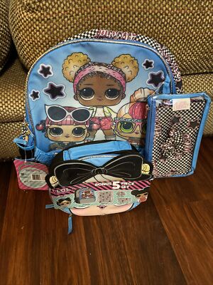 LOL Surprise Glam Squad 5 pc Backpack Lunch Tote Bag Gadget Case Hair Scrunchie