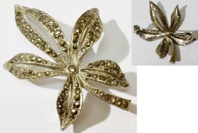 Broche Vintage En Forme De Feuille Avec Incrustations De Marcassite - Couleur Argent - Numéro 4957