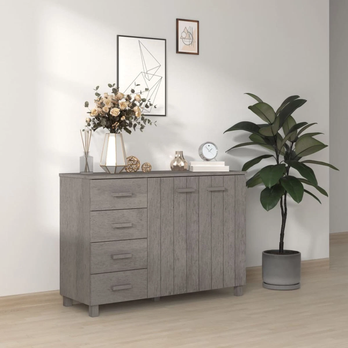 Sideboard Grey 113x40x80 Solid Wood Pine Y8W9