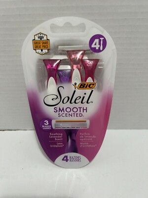 NEW BIC Soleil Smooth Lavender Scented Disposable Razors Three Blades 4 Razors