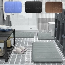 3PCS MEMORY FOAM BATH MAT PEDESTAL SET NON SLIP TOILET BATHROOM CONTOUR RUGS