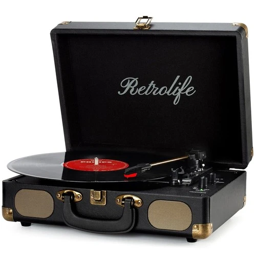 Retrolife Vinyl Record Player 3-Speed Bluetooth Suitcase Portable Belt