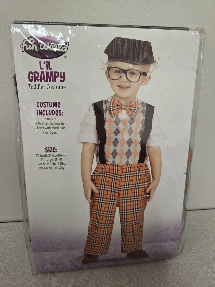Divertido Mundo Lil Grampy Niño Pequeño Viejo Abuelo Halloween Disfraz Talla 3T-4T NUEVO Foto 3 de 4
