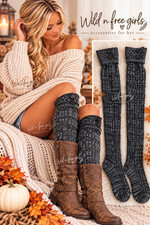 Fold over button Boot Socks CHARCOAL over the knee thick socks thigh high