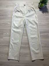 Image of Nasty Gal Cream Faux Leather Straight Leg Pleated Trousers High Waist Going Out