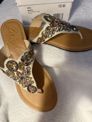 Brighton Ara White Beaded Thong Sandals Size 10, New W/box