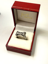vintage Silver bow Ring Ribbon Rhodium plate cubic zirconia diamond Y2K womens N