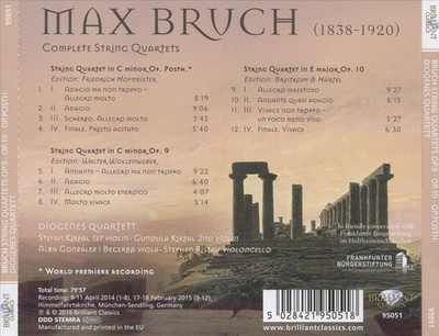BRUCH: STRING QUARTETS, OP. 9, OP. 10, OP. POSTH NEW CD