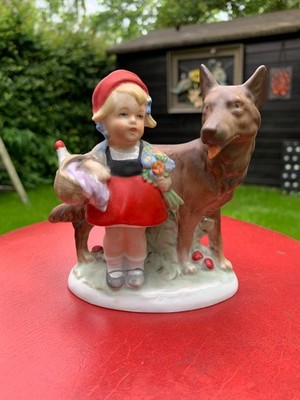 Vintage Porzellan Figur Rotkäppchen und Wolf von Fasold & Stauch