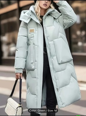 Women'S Winter Thickened Warm Long Coat with Detachable Hood, Loose H-Line Cut,
