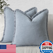 MIULEE Decorative Throw Pillow Covers Neutral Linen Fringe Throw Pillows Set of