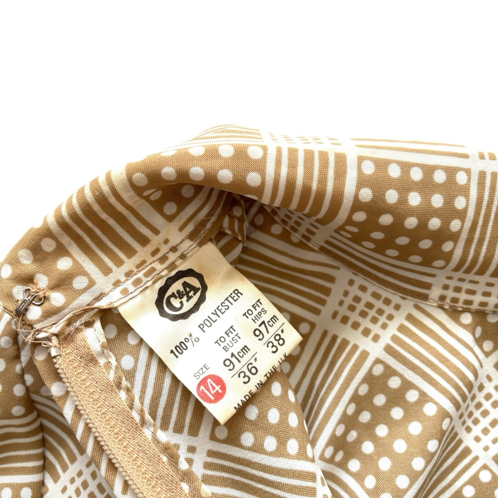 Vintage 70s Top C&A Beige White Geometric Spot Patterned Mod Indie Boho Retro 12 image 6