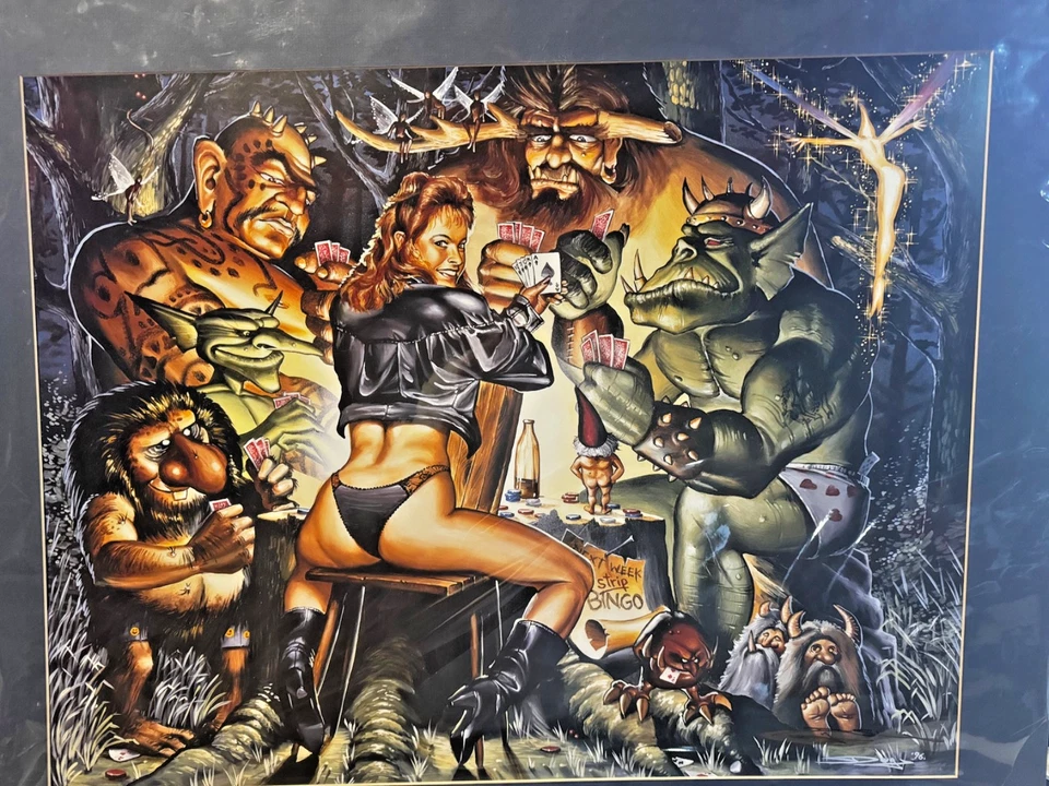 Aceites Litográficos Originales Douglas Shuler 1996 "Strip Poker" 26x32 Tamaño Mate Foto 2 de 4