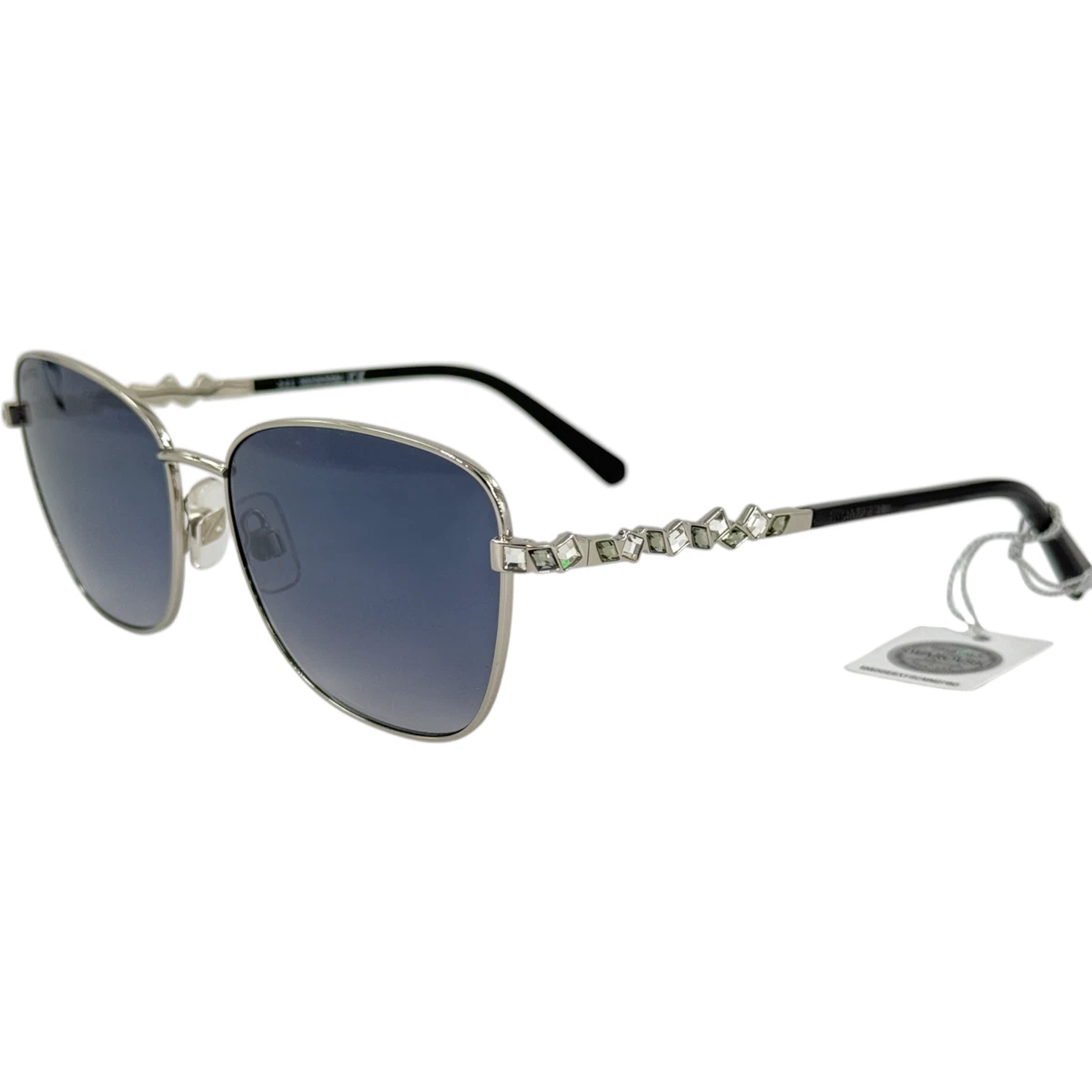 Swarovski Shiny Palladium Silver Gradient Smoke Grey 57mm Round Sunglasses Swarovski Silver Designer Sunglasses for Women for sale | eBay main image 3