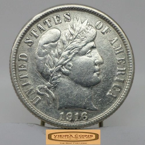 1916-S Barber Silver Dime, 90% Silver, Full Liberty - #C56150NQ