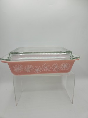 Vintage Pyrex Rosa Gänseblümchen Gaiety Schale mit Klarem Deckel Platzsparende Kasserolle