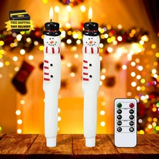 Christmas Flameless Candles with Remote and Timer, Snowman Battery Operated Real