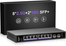 10 Port 2.5Gb Unmanaged Ethernet Switch with 8 2.5G Base-T Ports 2 10G SFP