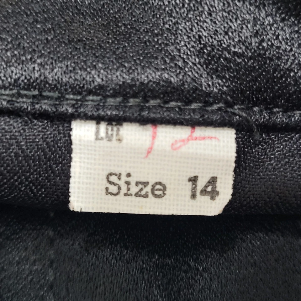 Blusa De Colección Sin Marca Negra Satén Abotonada Manga Larga EE. UU. Hecha en Unión Talla 14 Foto 3 de 4