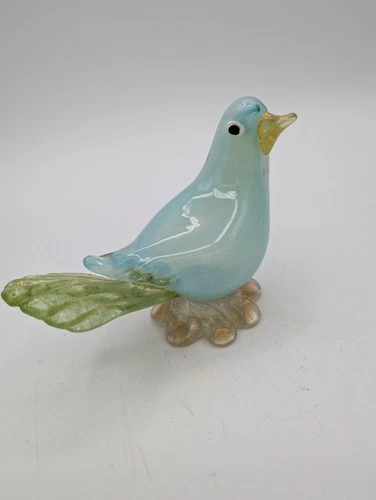 MCM OPALINE Blue Gold Green Murano Art GLASS BIRD DOVE FIGURINE