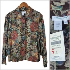 NEW Coldwater Creek Blazer Tapestry Carpet Jacket Small floral Rose Button Up