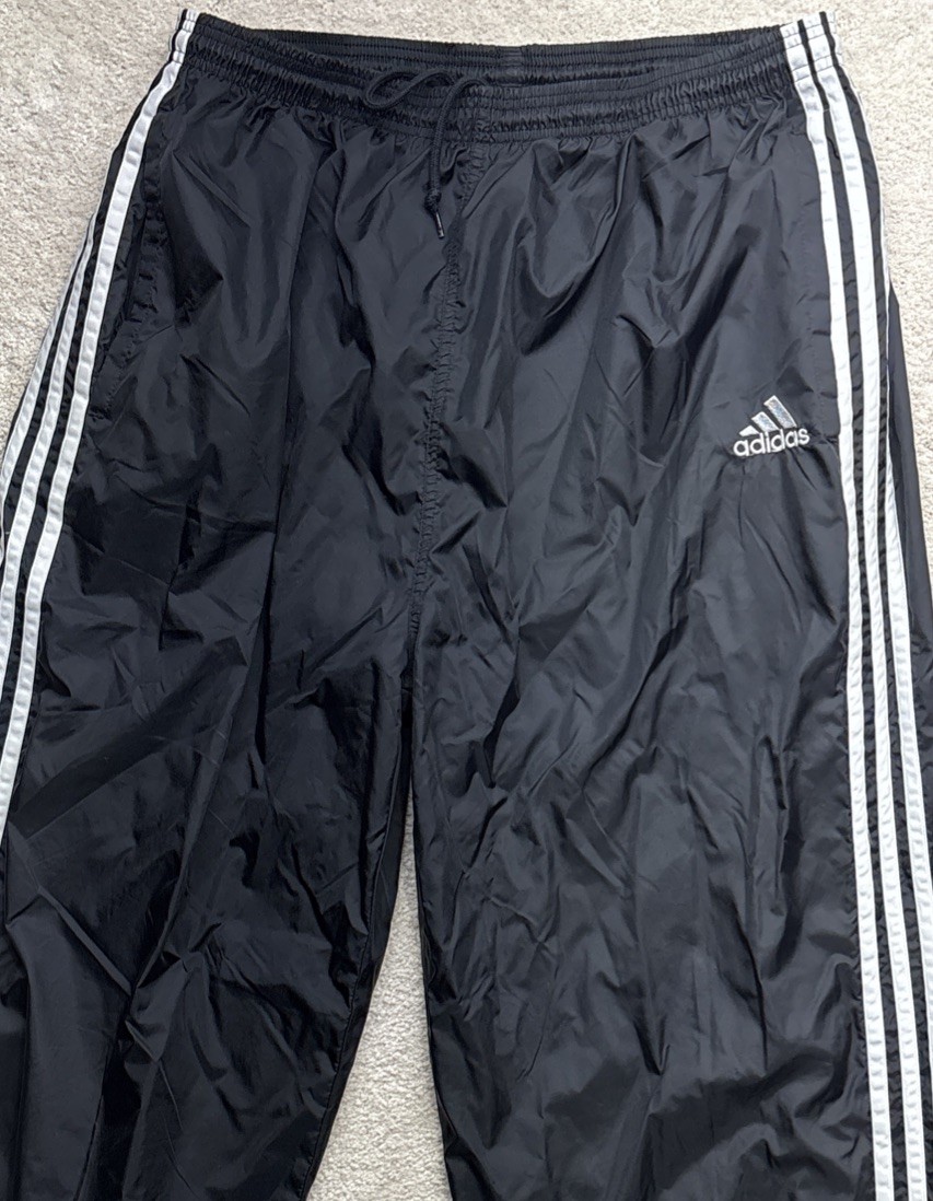 Vtg 90s Adidas Striped Track Pants Lined Baggy Black Zip